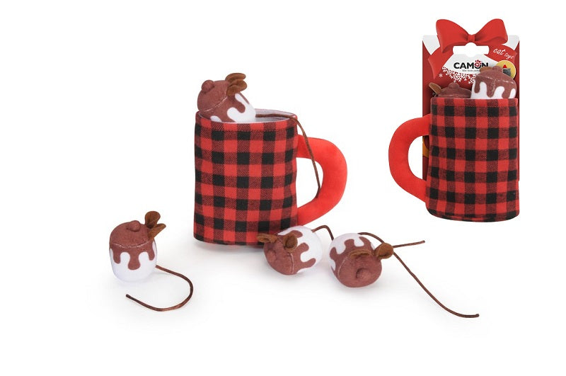 CAMON TAZZA NATALIZIA IN PELUCHE CON TOPINI 13,5 CM.