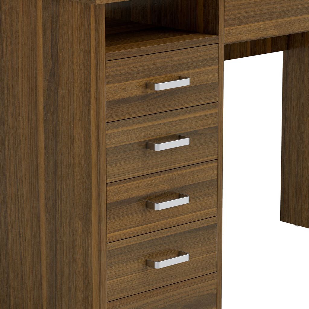 Bureau Informatique avec 5 Tiroirs, 110 x 50 cm, Bureau avec Rangement, Étagère Ouverte, Tiroir Verrouillable, Noyer-8