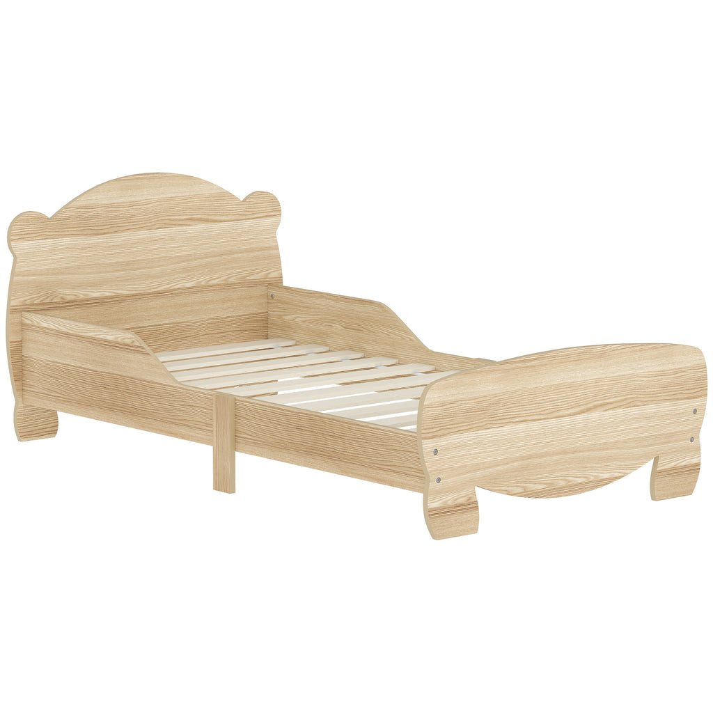 Lit enfant 70x140 cm avec barrières de sécurité thème d'ours pour garçons, filles, âgés de 3 à 6 ans, bois naturel-0