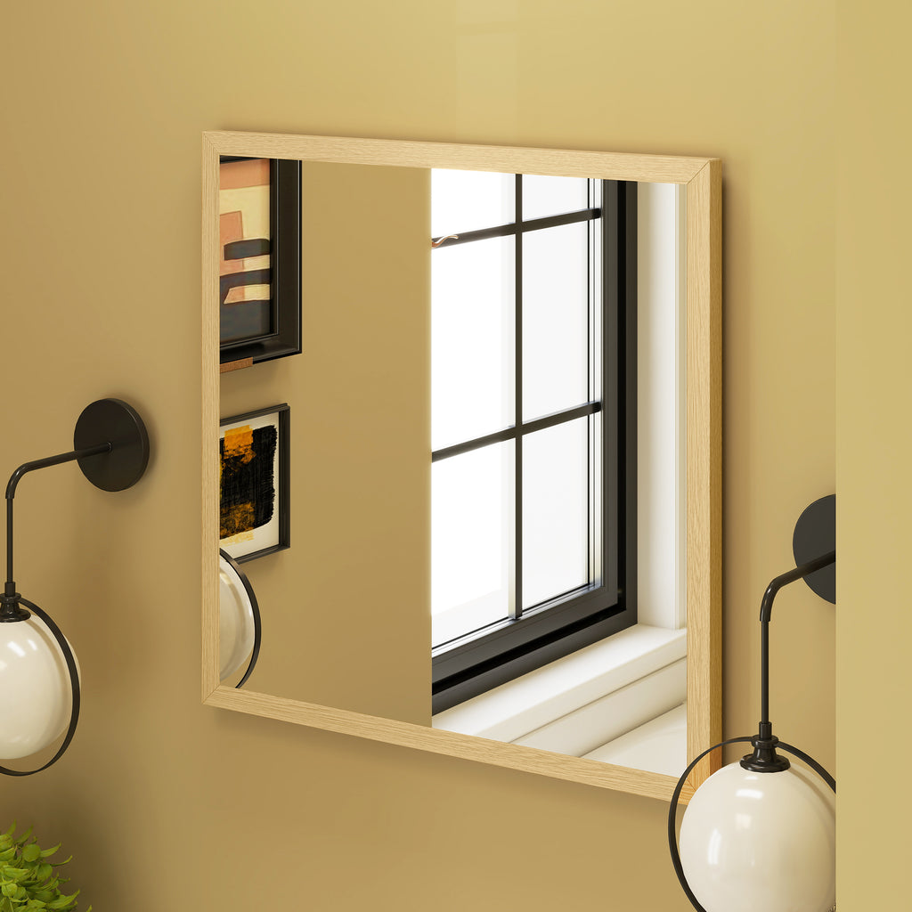 Miroir mural carré 50 x 50 cm, cadre en bois naturel, idéal pour la salle de bain, salon ou chambre-6