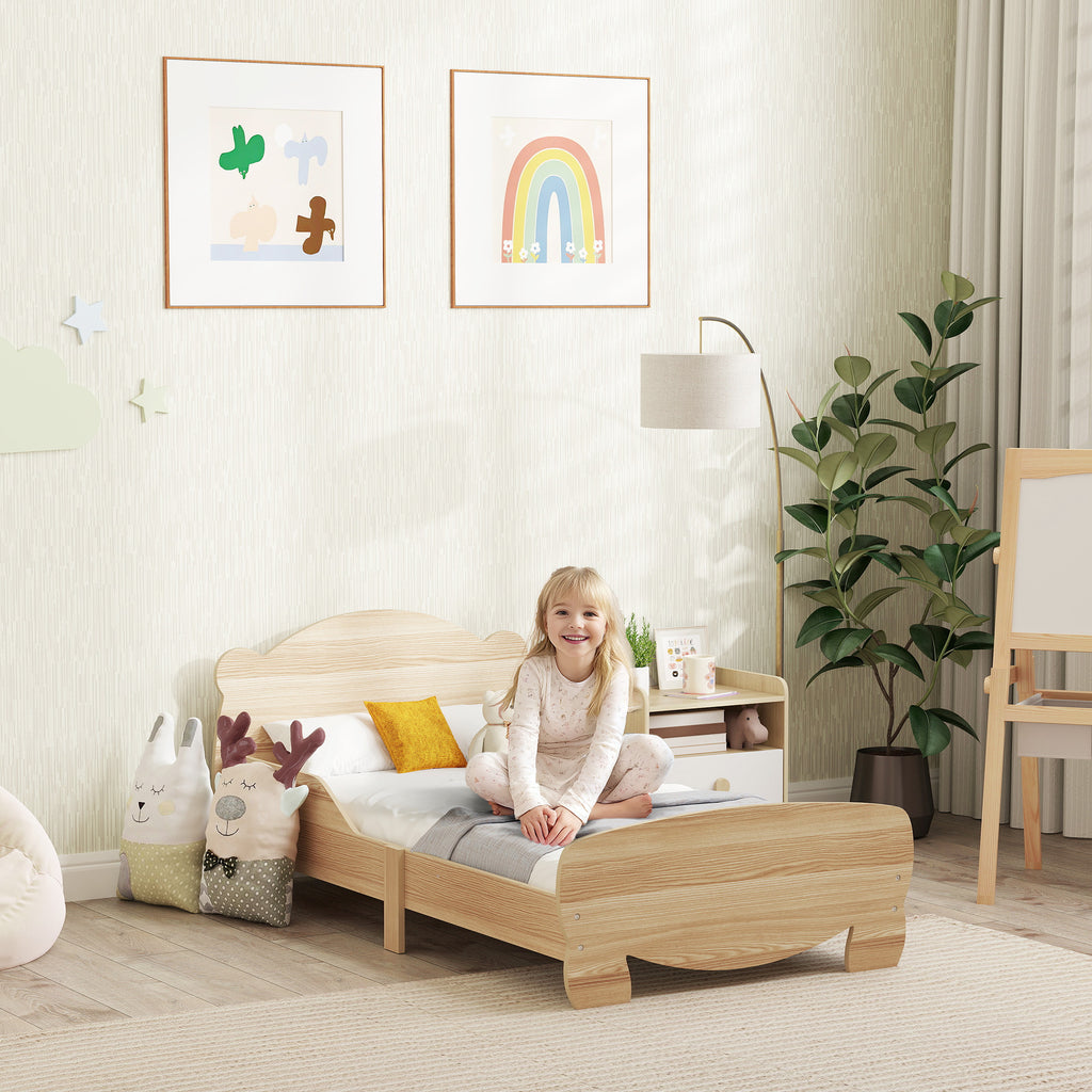 Lit enfant 70x140 cm avec barrières de sécurité thème d'ours pour garçons, filles, âgés de 3 à 6 ans, bois naturel-1