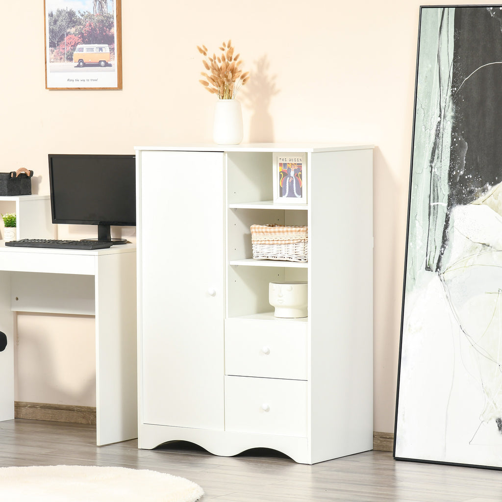 Armoire avec Porte et 5 étagères, 3 niches, 2 tiroirs, meuble de rangement blanc pour chambre, salon, bureau-3