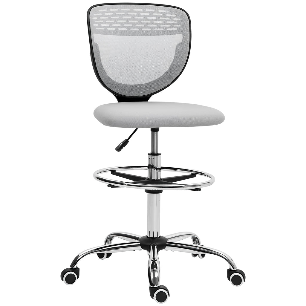 Chaise de bureau ergonomique en maille, chaise de dessin, hauteur et repose-pieds réglable, 59 x 59 x 106-126 cm, gris-0