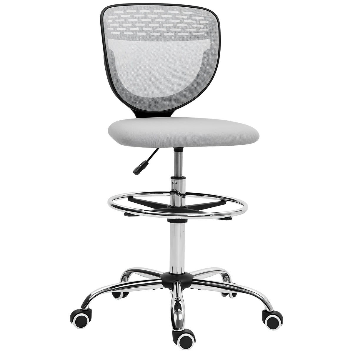 Chaise de bureau ergonomique en maille, chaise de dessin, hauteur et repose-pieds réglable, 59 x 59 x 106-126 cm, gris-0