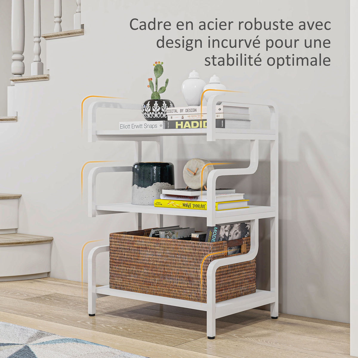 Étagère de rangement à 3 niveaux étagère en métal design industriel structure en acier 55 x 40 x 77 cm blanc-4