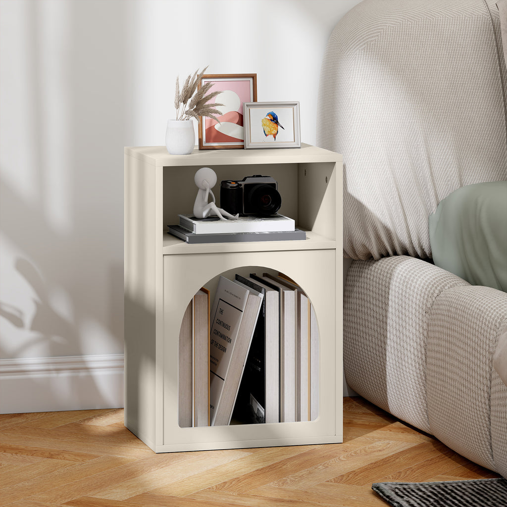 Table de chevet, table de nuit avec compartiments ouverts, design arqué, 40 x 30 x 60 cm, crème-9