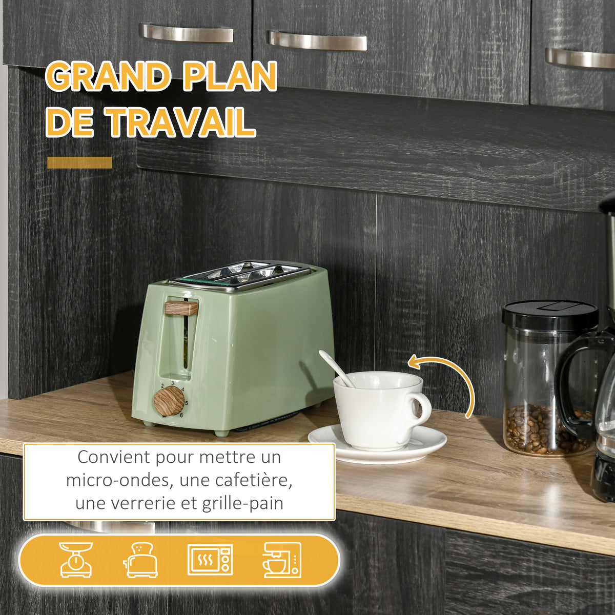 Buffet de cuisine armoire de cuisine contemporaine multi-rangements 6 portes 1 tiroir + grand plateau-4