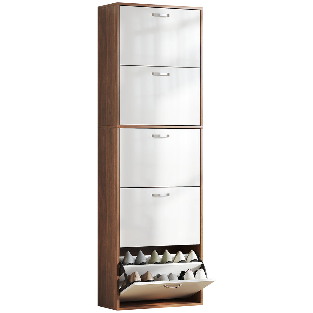 Armoire à Chaussures Meuble à Chaussures 5 Portes abattantes Bicolore Blanc Marron foncé Imitation Bois-0