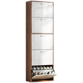 Armoire à Chaussures Meuble à Chaussures 5 Portes abattantes Bicolore Blanc Marron foncé Imitation Bois-0