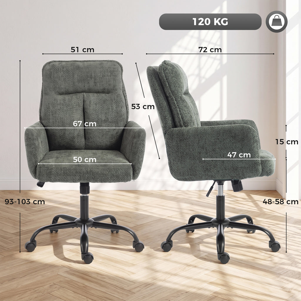 Chaise Bureau Ergonomique, Fauteuil de Bureau avec Hauteur Réglable, Assise Large, Fonction Bascule, Vert Foncé-2