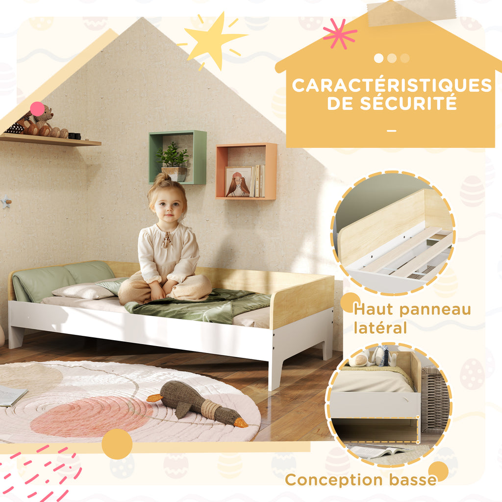 Lit enfant lit avec sommier à lattes avec panneaux latéraux élevés conception basse en bois 143,5 x 74 x 40 cm blanc-4