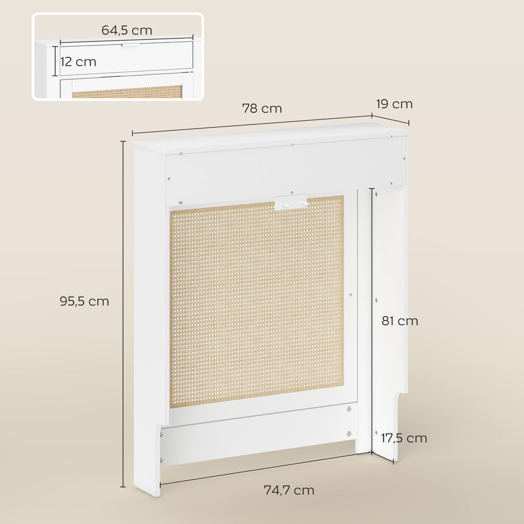 Cache-Radiateur avec Placard Rabattable et Porte en Rotin, Couvercle de Radiateur en Bois avec Compartiment, Blanc-2