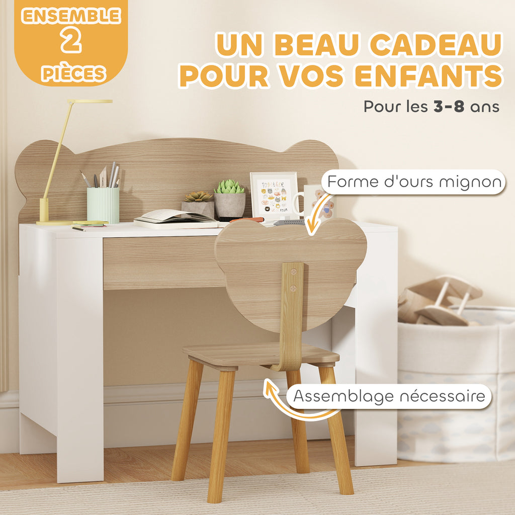 Bureau enfant avec chaise, table enfant et chaise avec tiroir et large plateau, 80 x 41 x 74,5 cm, bois naturel-6