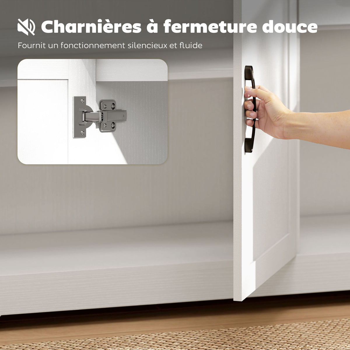 Buffet, meuble de rangement avec 3 portes, 2 tiroirs et étagère réglable, 120 x 38 x 79 cm, blanc-5