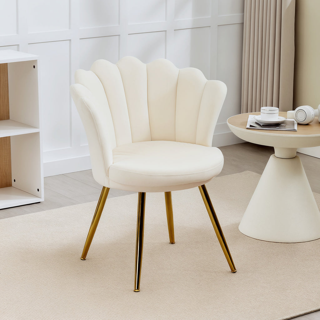 Fauteuil coquillage chaise coiffeuse fauteuil en velours fauteuil de salon avec pieds en métal doré beige-9