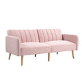 Canapé Convertible 2 Places Design scandinave Dossier inclinable 3 Positions Pieds Bois Tissu Aspect Lin Rose-0