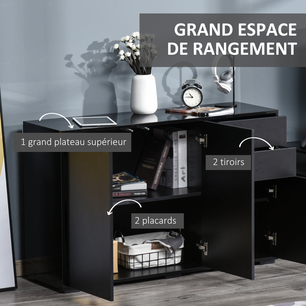 Buffet meuble de rangement 2 tiroirs coulissants 3 portes étagère réglable panneaux de particules 117 x 36 x 74 cm noir-3