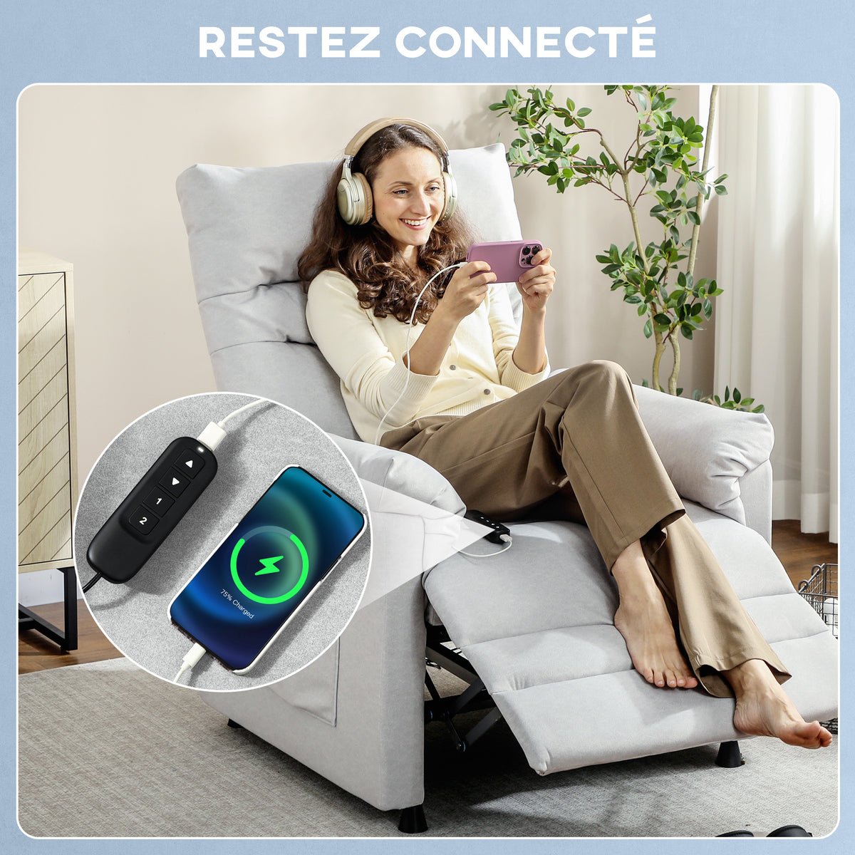 Fauteuil relax électrique massant et chauffant, fauteuil inclinable, repose-pieds, moteur silencieux, 82x99x106cm, gris-8