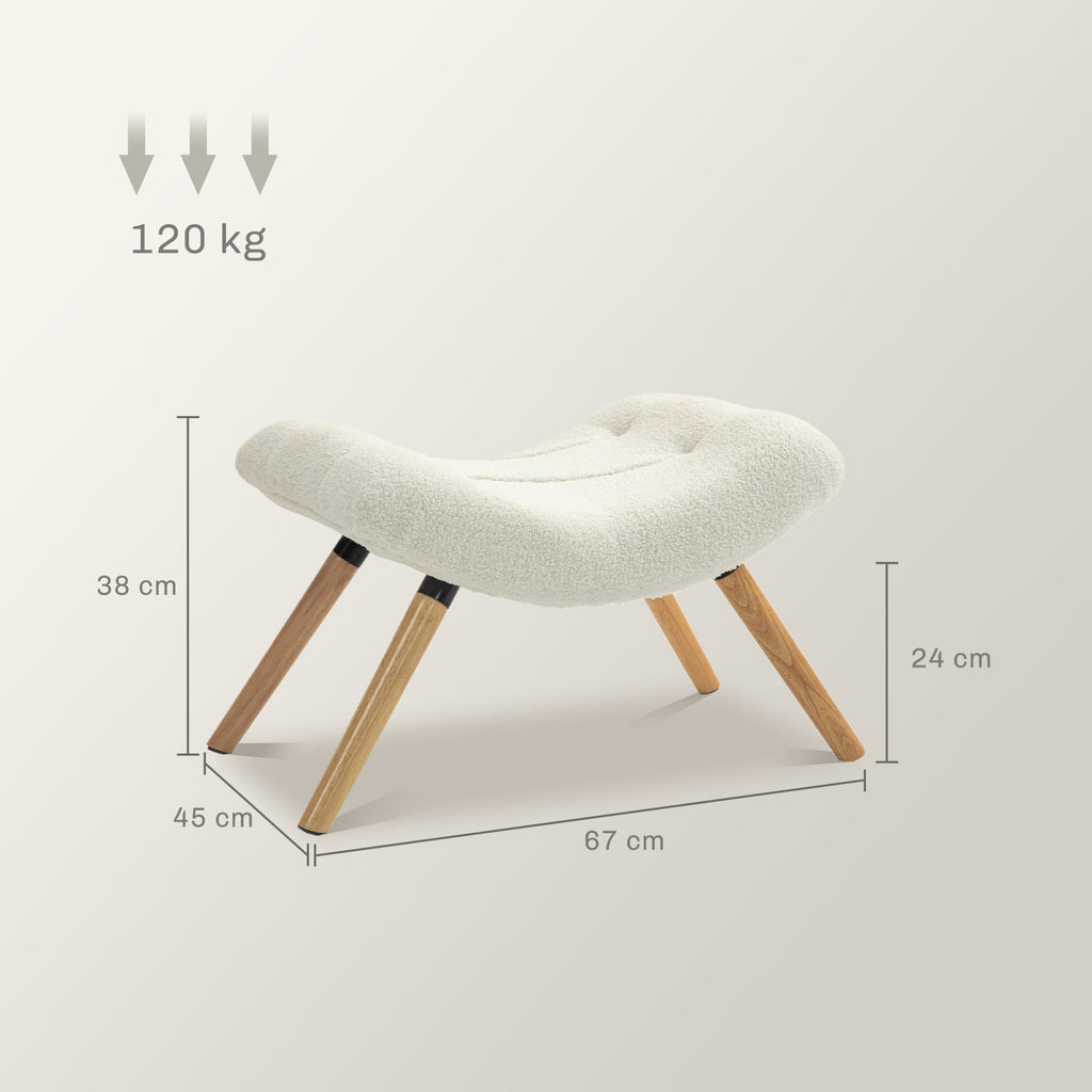 Repose pied salon ottoman pouf salon tabouret de canapé en tissu avec pieds en bois de hêtre, siège rembourré, crème-2