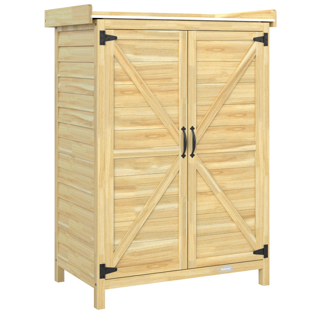 Armoire de jardin, armoire extérieure de rangement en bois, plan de travail en métal galvanisé, 71,5x39x95cm, naturel-0