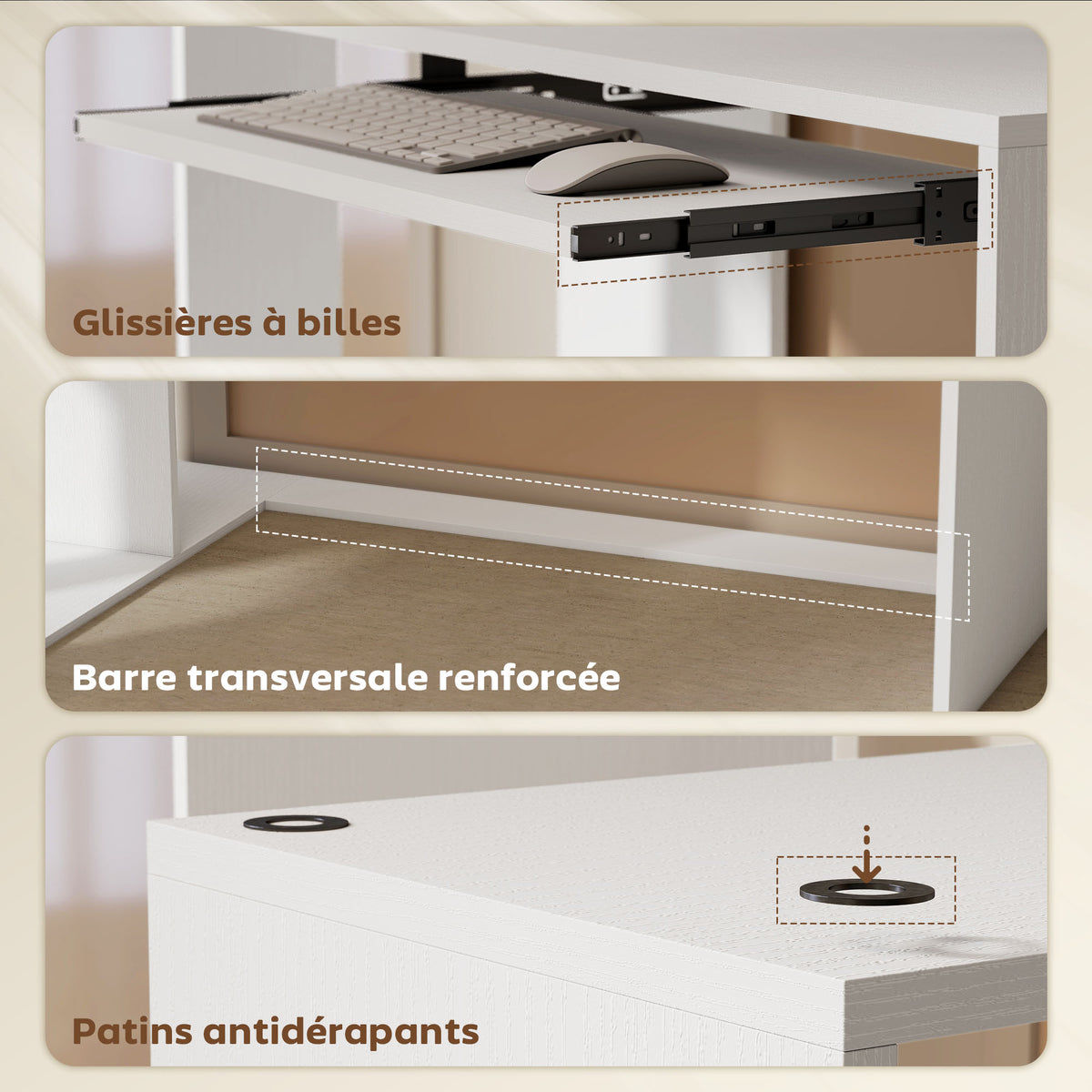 Bureau d'angle bureau en L avec étagères de rangement, plateau à clavier coulissant, 120x100x76cm, blanc-5