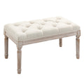 Banc Banquette classique capitonné 80cm bout de lit Rembourrée en lin - bois d'hévéa sculpté, patiné - Crème-0