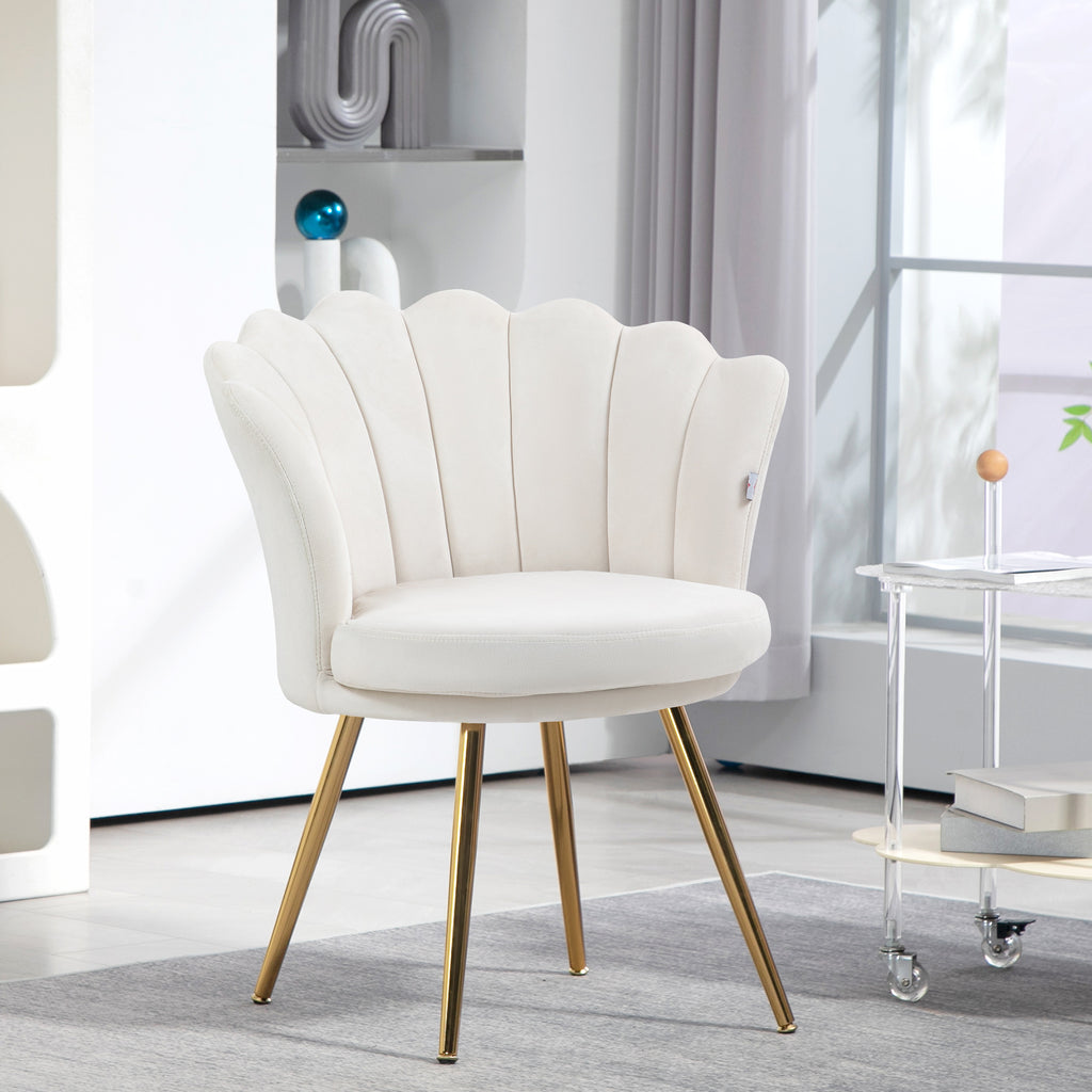 Fauteuil coquillage chaise coiffeuse fauteuil en velours fauteuil de salon avec pieds en métal doré crème-1