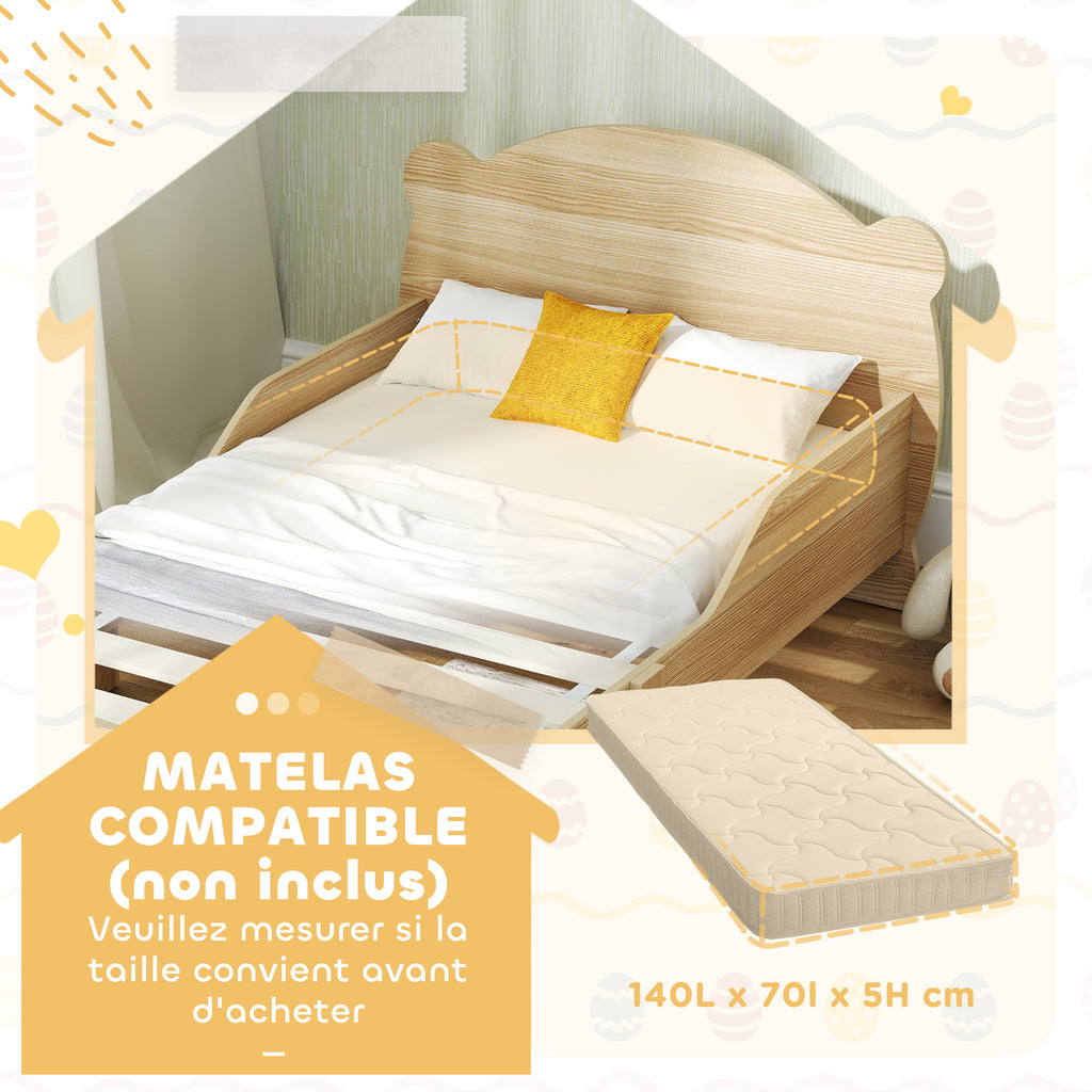 Lit enfant 70x140 cm avec barrières de sécurité thème d'ours pour garçons, filles, âgés de 3 à 6 ans, bois naturel-6