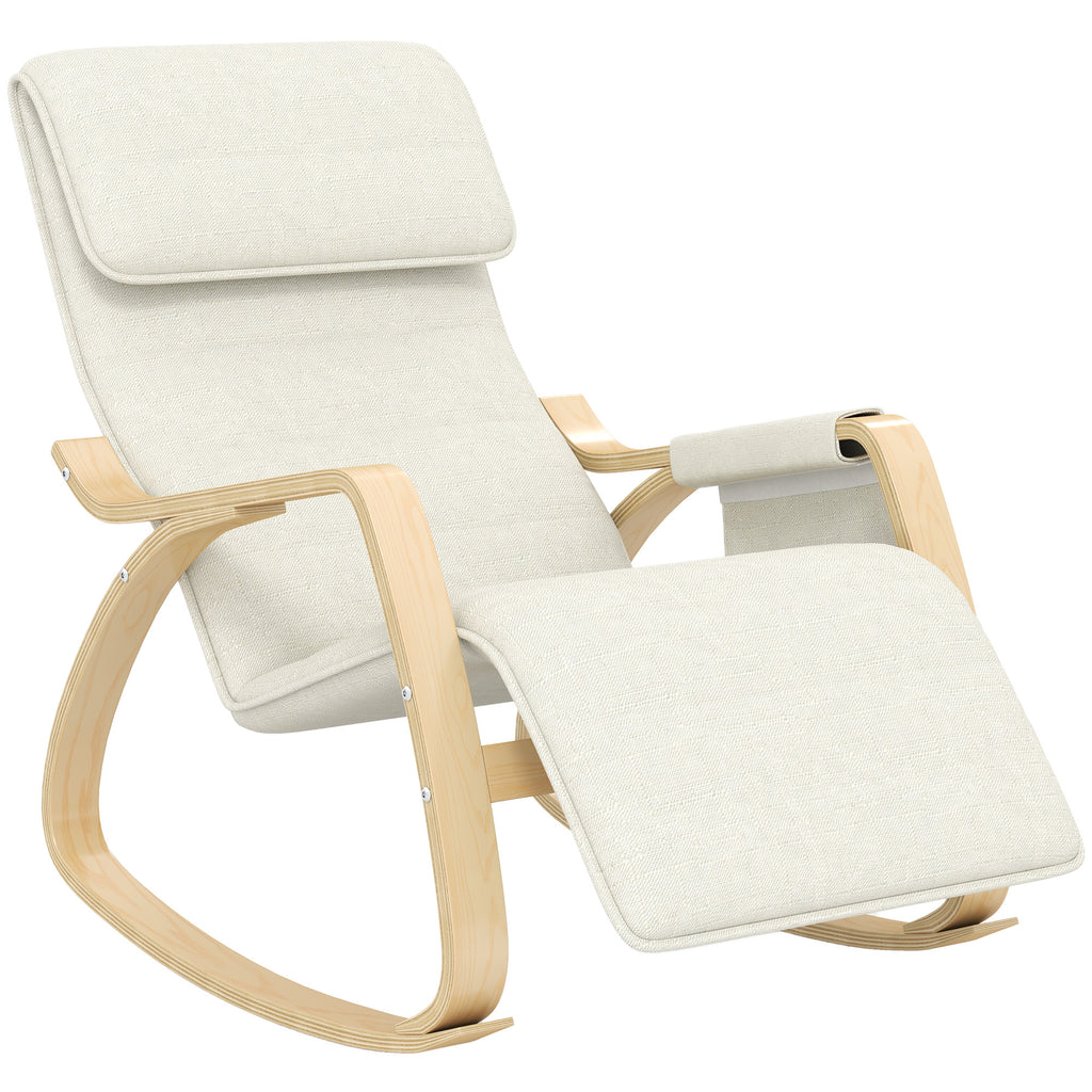 Fauteuil relax à bascule fauteuil allaitement avec repose-pieds réglable, poche latérale et appui-tête, blanc crème-0