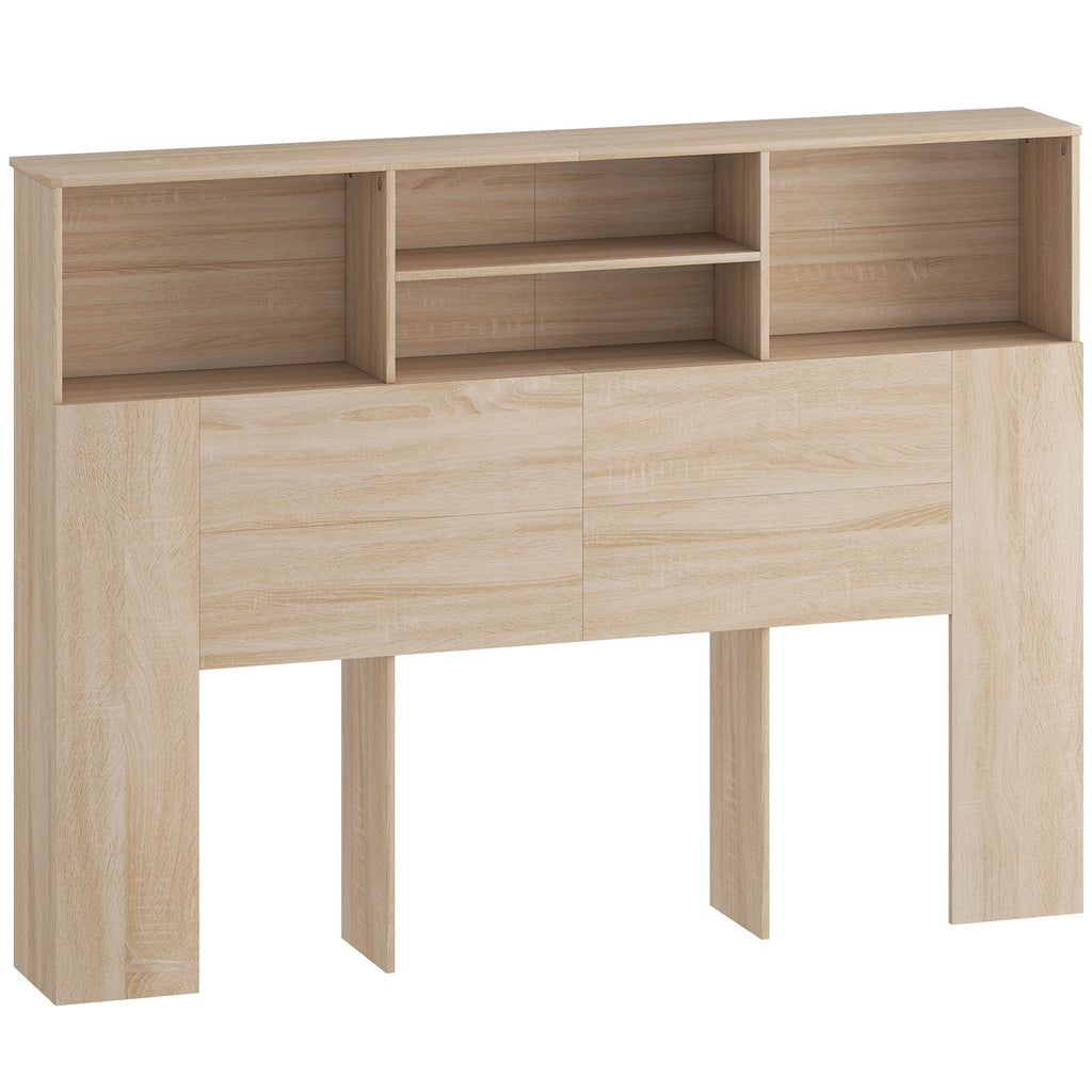 Tête de lit sur pied avec rangements, accessoire de lit 4 compartiments ouverts, 140 x 19 x 103,5 cm, effet bois naturel-0