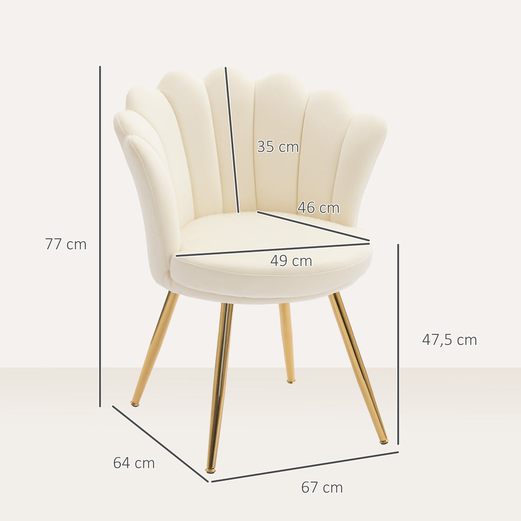Fauteuil coquillage chaise coiffeuse fauteuil en velours fauteuil de salon avec pieds en métal doré beige-2