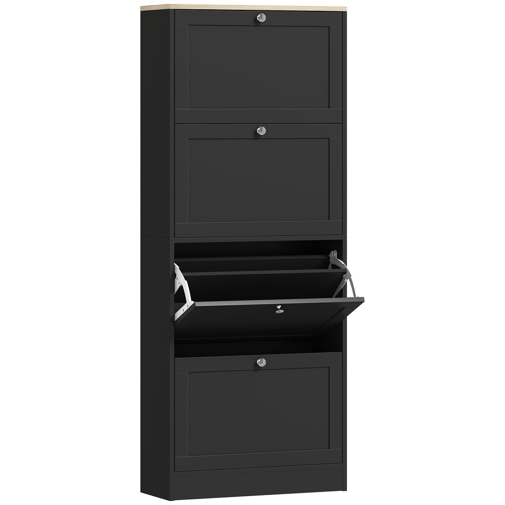 Meuble à chaussures 24 paires, armoire à chaussures avec 4 tiroirs rabattables, étagères réglables, 60x23,5x153cm, noir-0