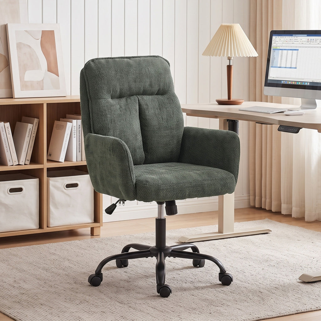 Chaise Bureau Ergonomique, Fauteuil de Bureau avec Hauteur Réglable, Assise Large, Fonction Bascule, Vert Foncé-1