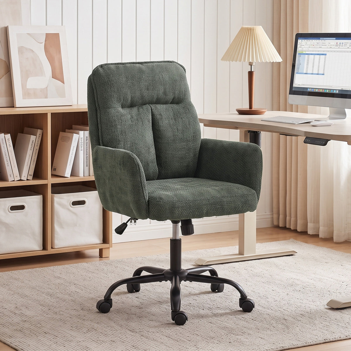 Chaise Bureau Ergonomique, Fauteuil de Bureau avec Hauteur Réglable, Assise Large, Fonction Bascule, Vert Foncé-1