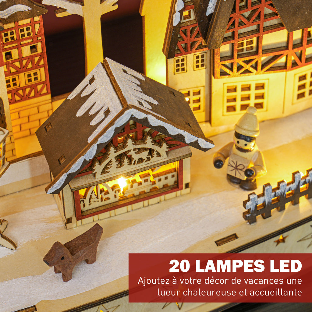 Villaggio di Natale in legno con 20 LED, paesaggio innevato, 45 × 12 × 30 cm