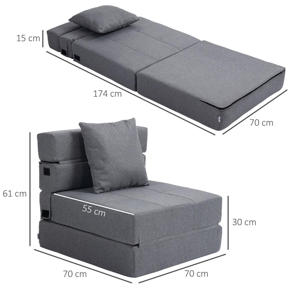 Chauffeuse canapé-lit convertible fauteuil 1 place avec 1 coussin déhoussable, tissu gris-2