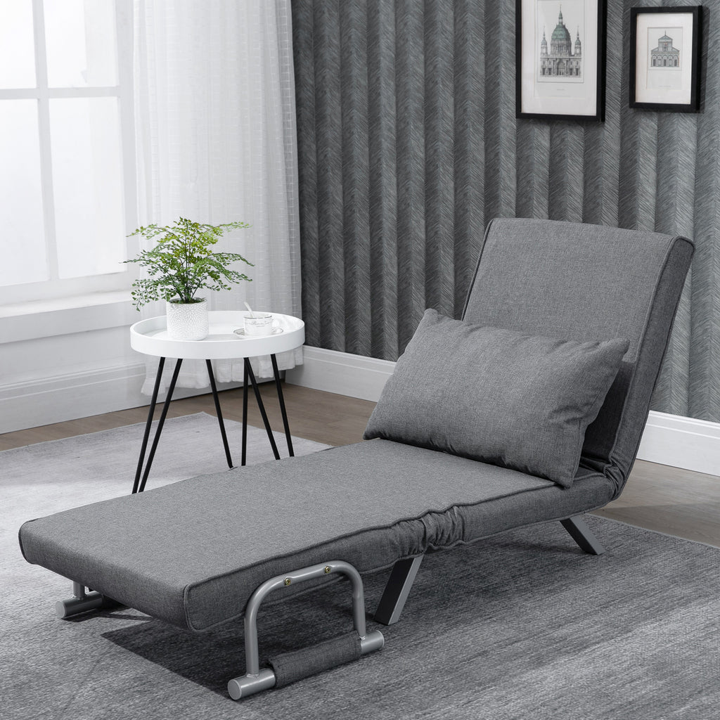 Fauteuil chauffeuse canapé-lit Convertible 1 Place déhoussable Grand Confort Coussin Pieds accoudoirs métal Lin Gris Clair-7