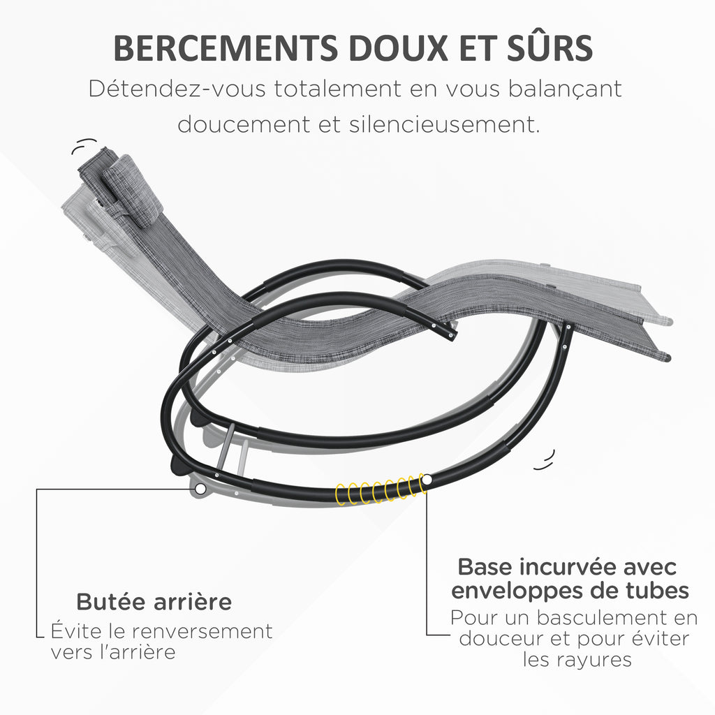 Chaise longue à bascule avec tétière utilisation extérieure intérieure gris chiné-4