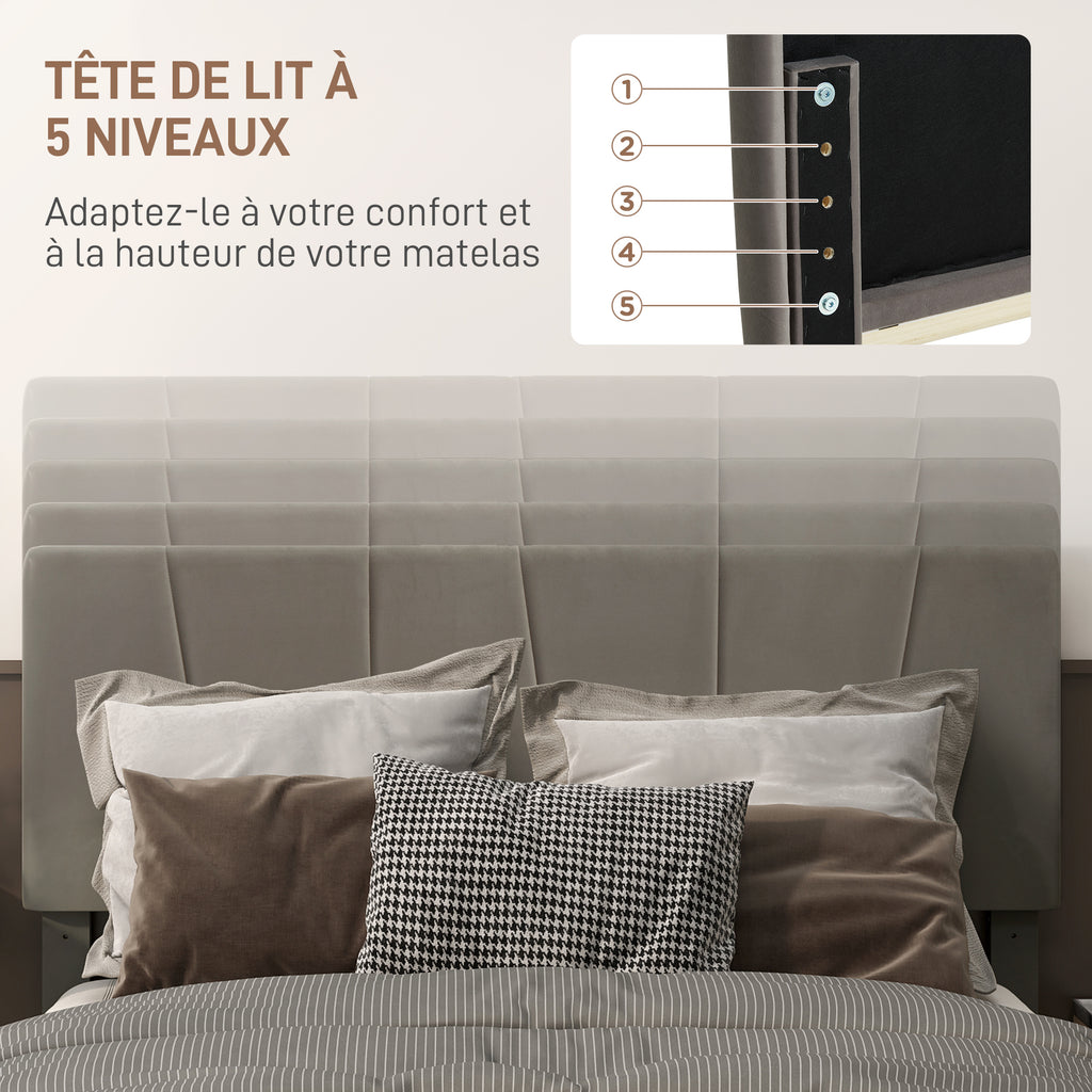 Cadre de lit double 140 x 190 cm lit 2 personnes tête de lit réglable sommier 150 x 198 x 100/105/110/115/120 cm gris-3