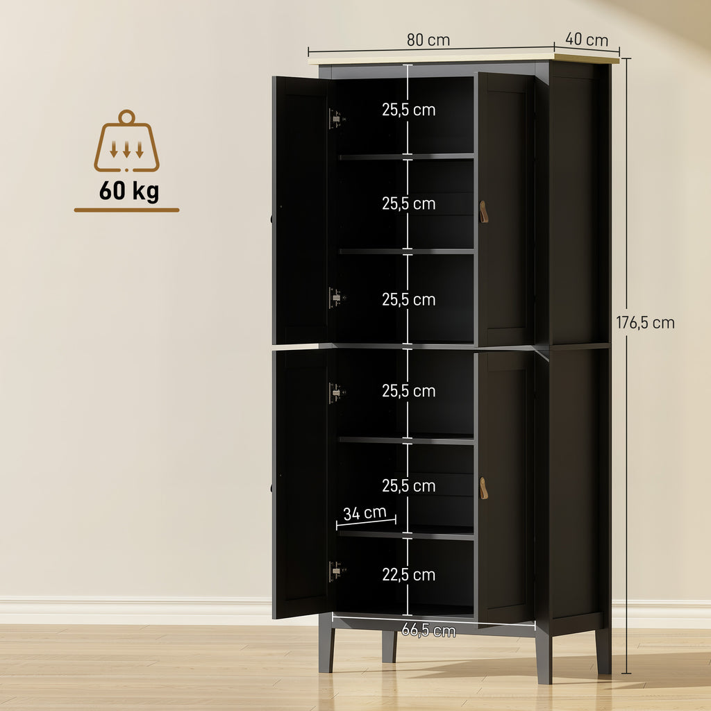 Buffet cuisine, meuble cuisine rangement haut avec LED réglable et détecteur de mouvement, 80 x 40 x 176,5 cm, noir-2