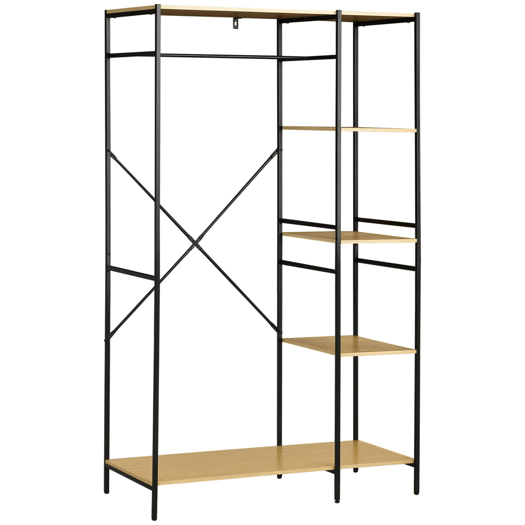 Penderie portant à vêtements style industriel en métal avec tringle et 4 étagères - dim. 100L x 46L x 170,5H cm-0