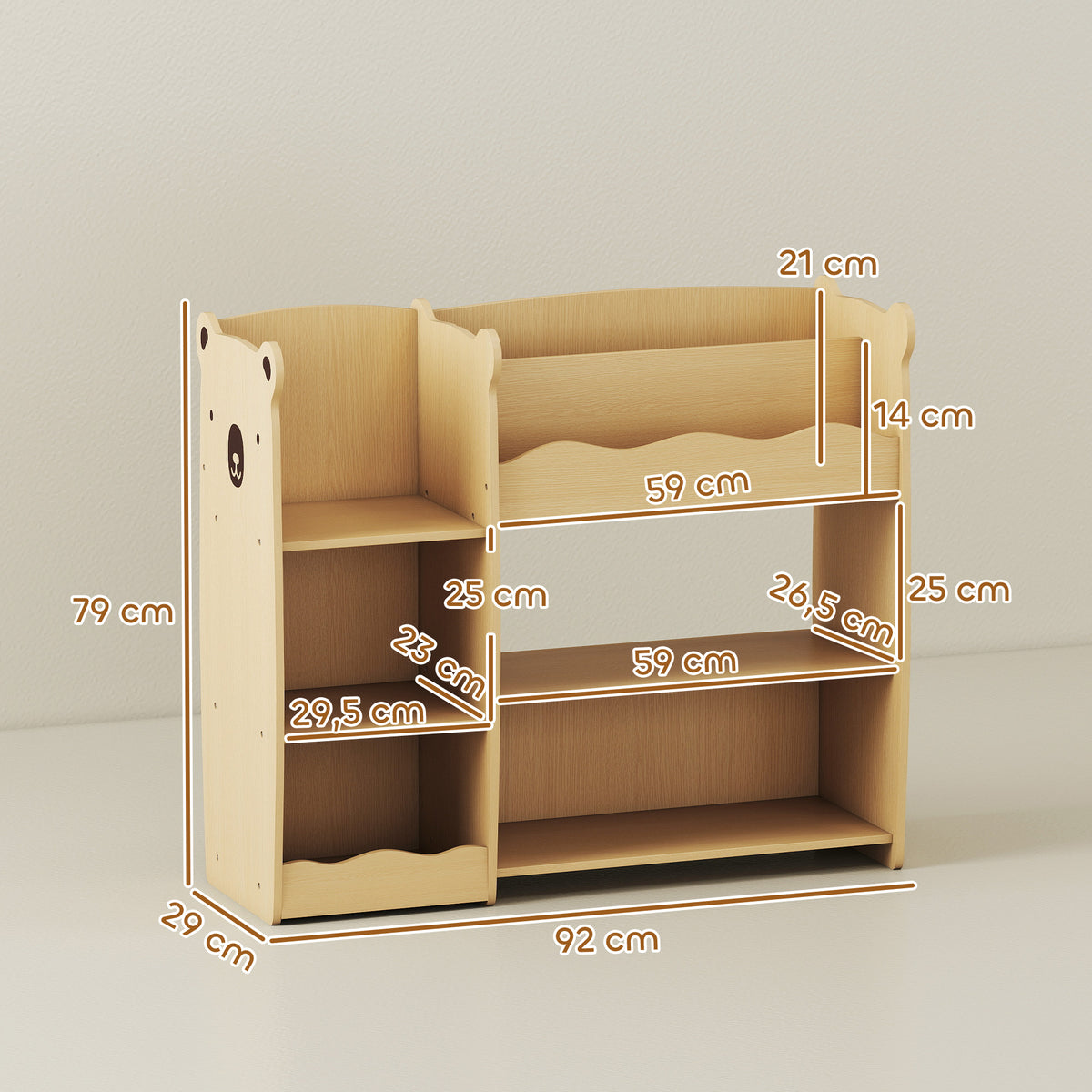 Meuble rangement enfant 3 niveaux, étagère de rangement pour jouets enfants avec étagères ouvertes, 92x29x79cm, naturel-2