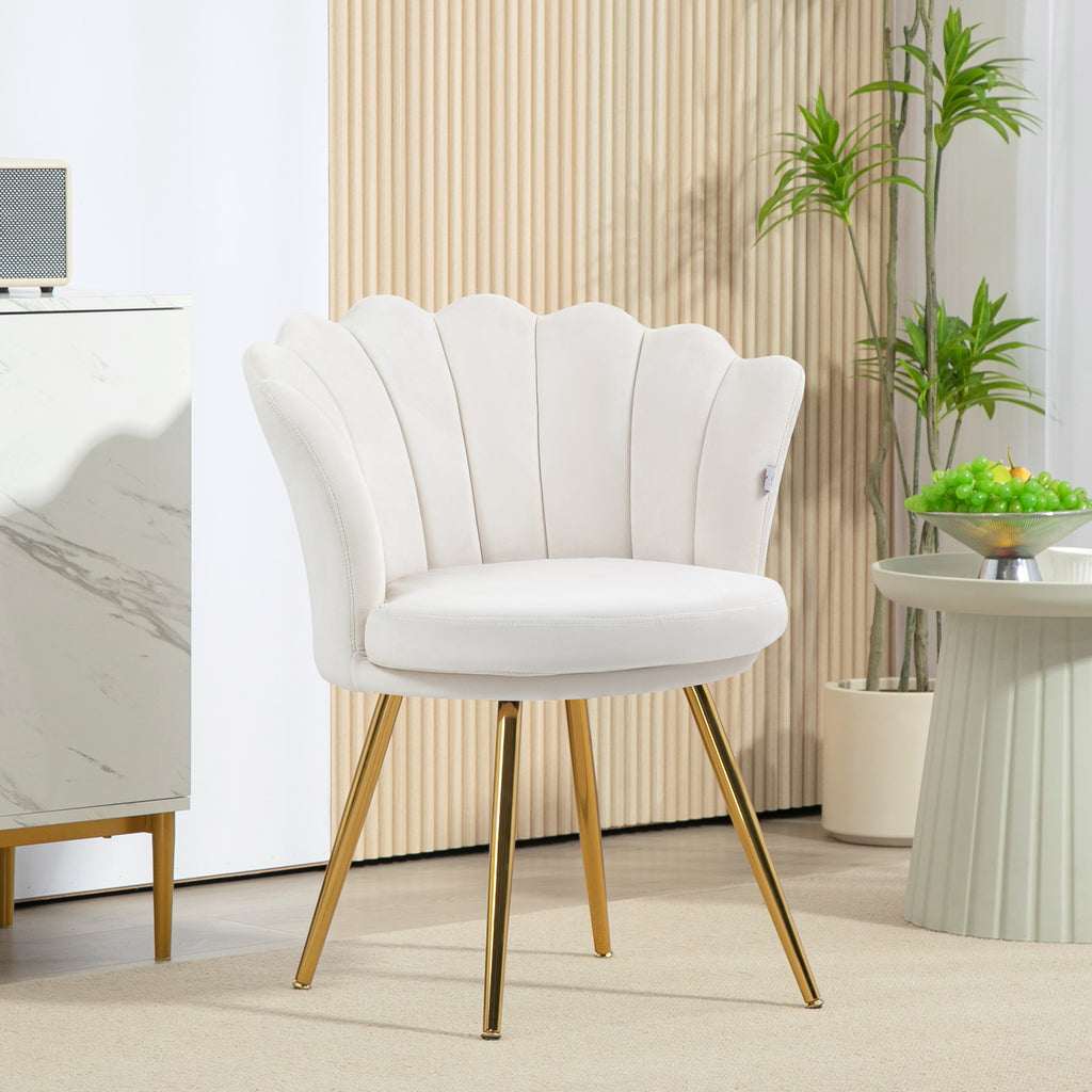 Fauteuil coquillage chaise coiffeuse fauteuil en velours fauteuil de salon avec pieds en métal doré crème-9