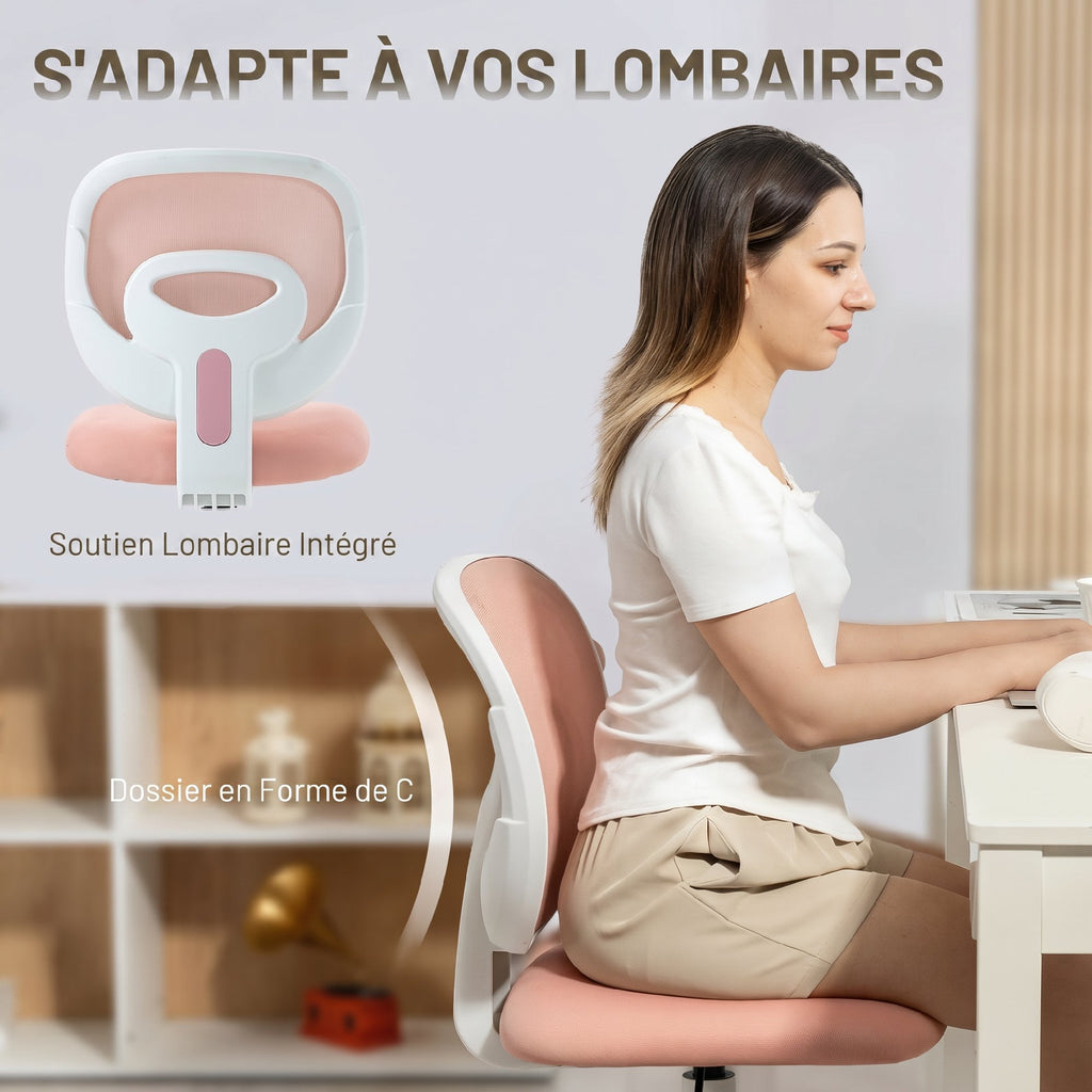 Chaise de Bureau Ergonomique sans Accoudoirs, Fauteuil de Bureau en Maille, Hauteur Réglable, Rose-3