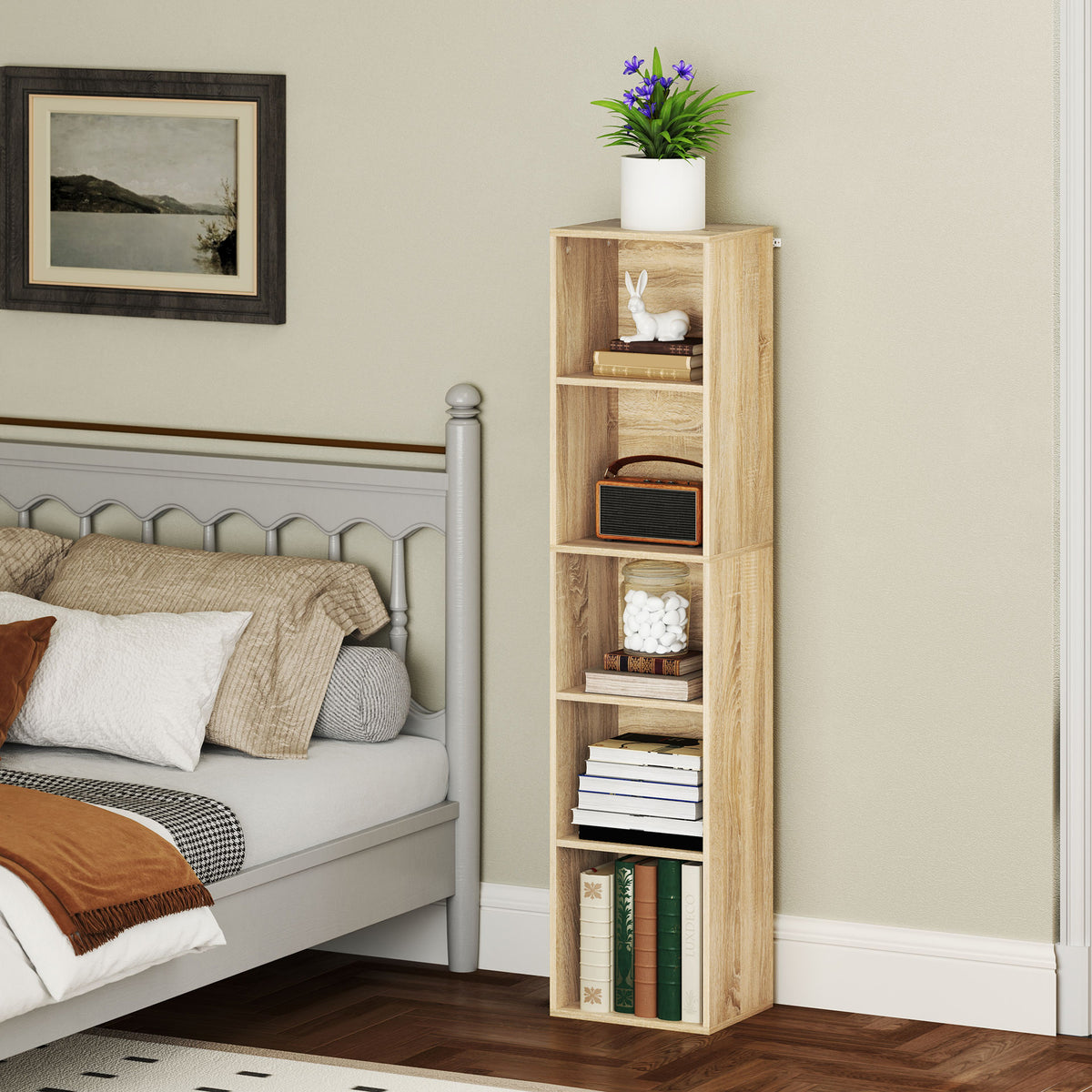 Bibliothèque étagère de rangement 5 niveaux avec étagères réglables pour salon, chambre, bureau, 30x24x133,5cm, naturel-9