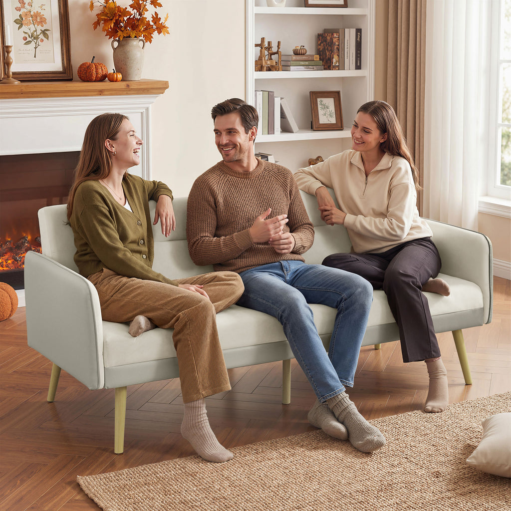 Canapé convertible 3 places 3 en 1, canapé-lit clic-clac, dossier réglable, assise rembourrée, 185 x 84 x 83 cm, beige-8