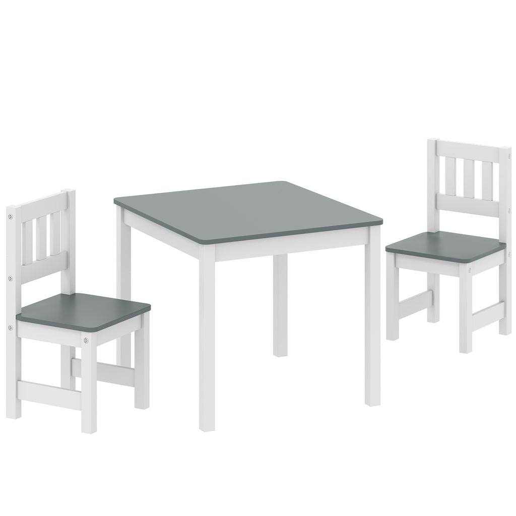 Table enfant avec chaise, lot table et 2 chaises enfant en bois pour dessiner, jouer, étudier, 56x52x48cm, gris-0