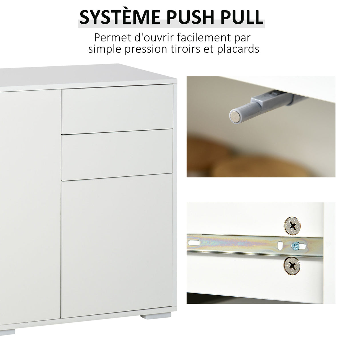 Buffet meuble de rangement 2 tiroirs coulissants 3 portes étagère réglable panneaux de particules 117 x 36 x 74 cm blanc-5