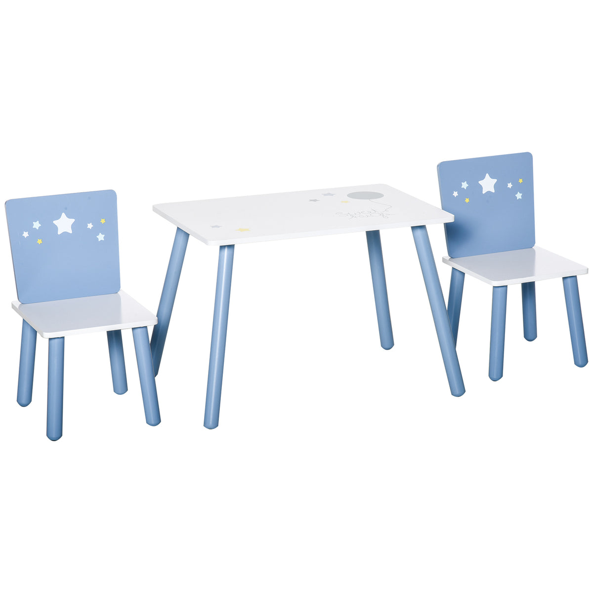 Table enfant avec chaise, ensemble table et 2 chaises en bois pour dessiner, jouer, étudier, bleu-0