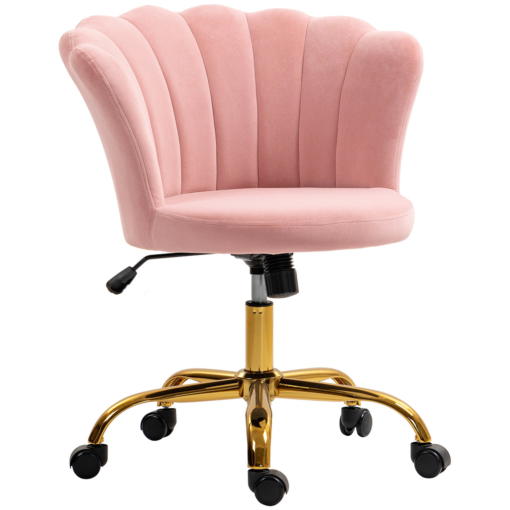 Chaise bureau en velours, chaise coiffeuse avec dossier en pétale, hauteur réglable, 69 x 64 x 80-90 cm, rose-0
